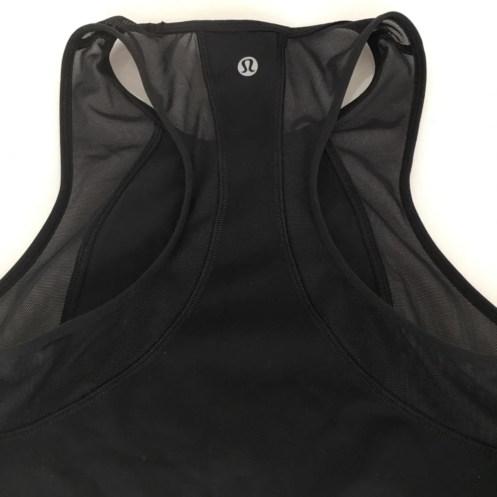 Lululemon Cropped Workout Tank Top Black Sheer Mesh Panels Athletic Racerback